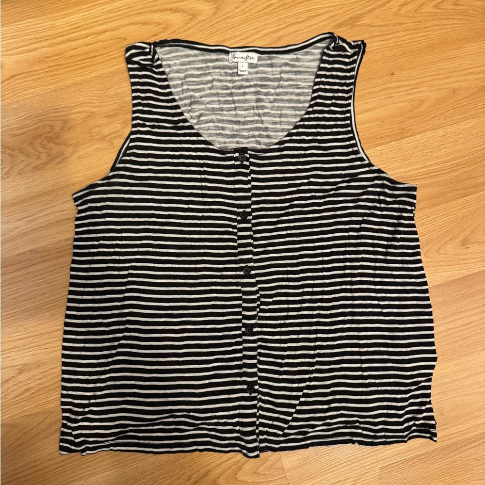 Black and White Striped Soft Button Up Tank